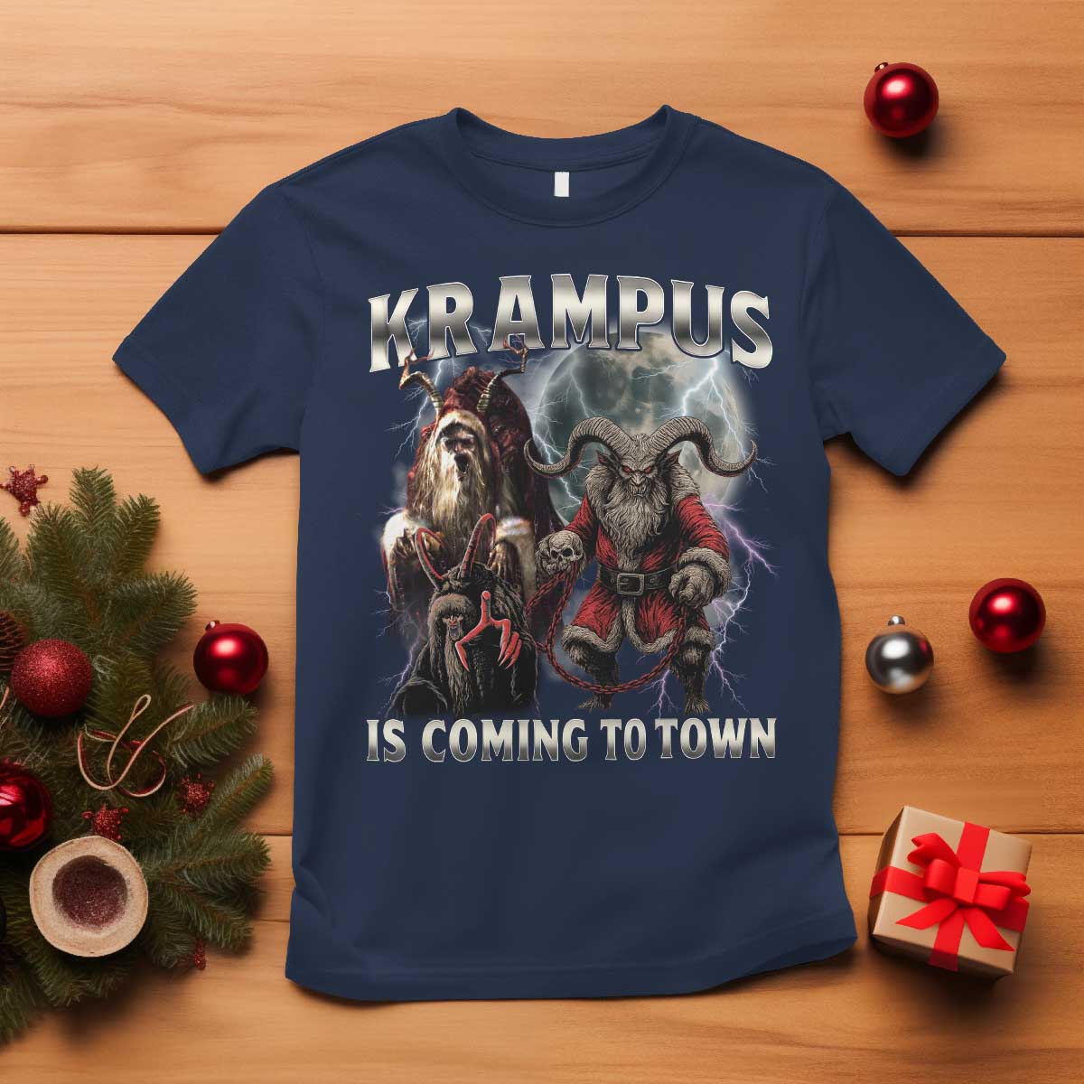 Krampus Is Coming To Town T Shirt Vintage Gothic Dark Xmas Gift Horror Holiday - Wonder Print Shop