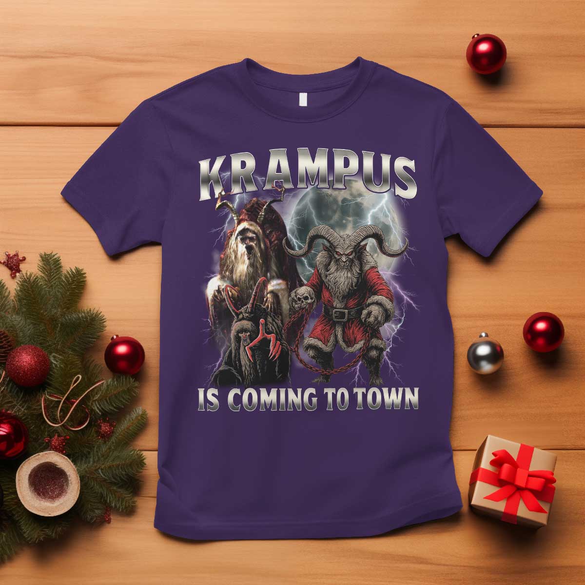 Krampus Is Coming To Town T Shirt Vintage Gothic Dark Xmas Gift Horror Holiday - Wonder Print Shop