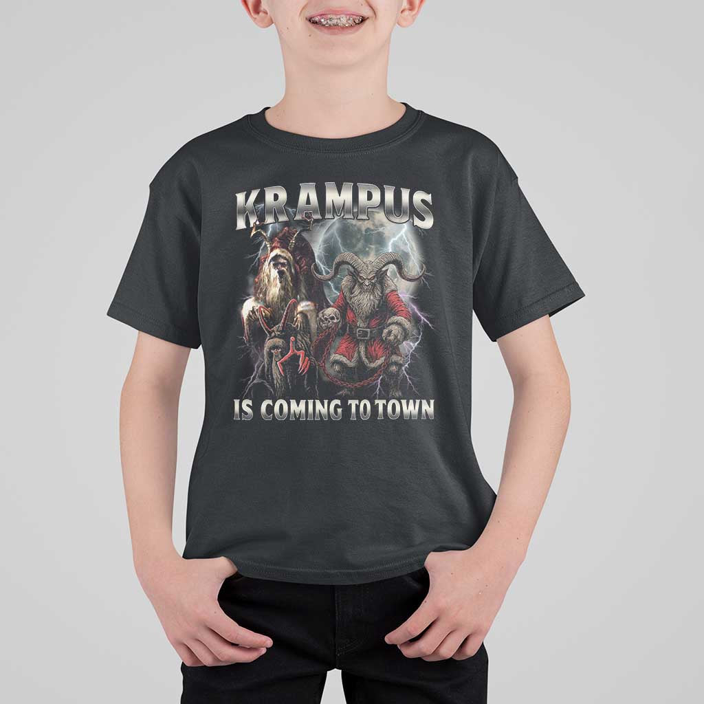 Krampus Is Coming To Town T Shirt For Kid Vintage Gothic Dark Xmas Gift Horror Holiday - Wonder Print Shop