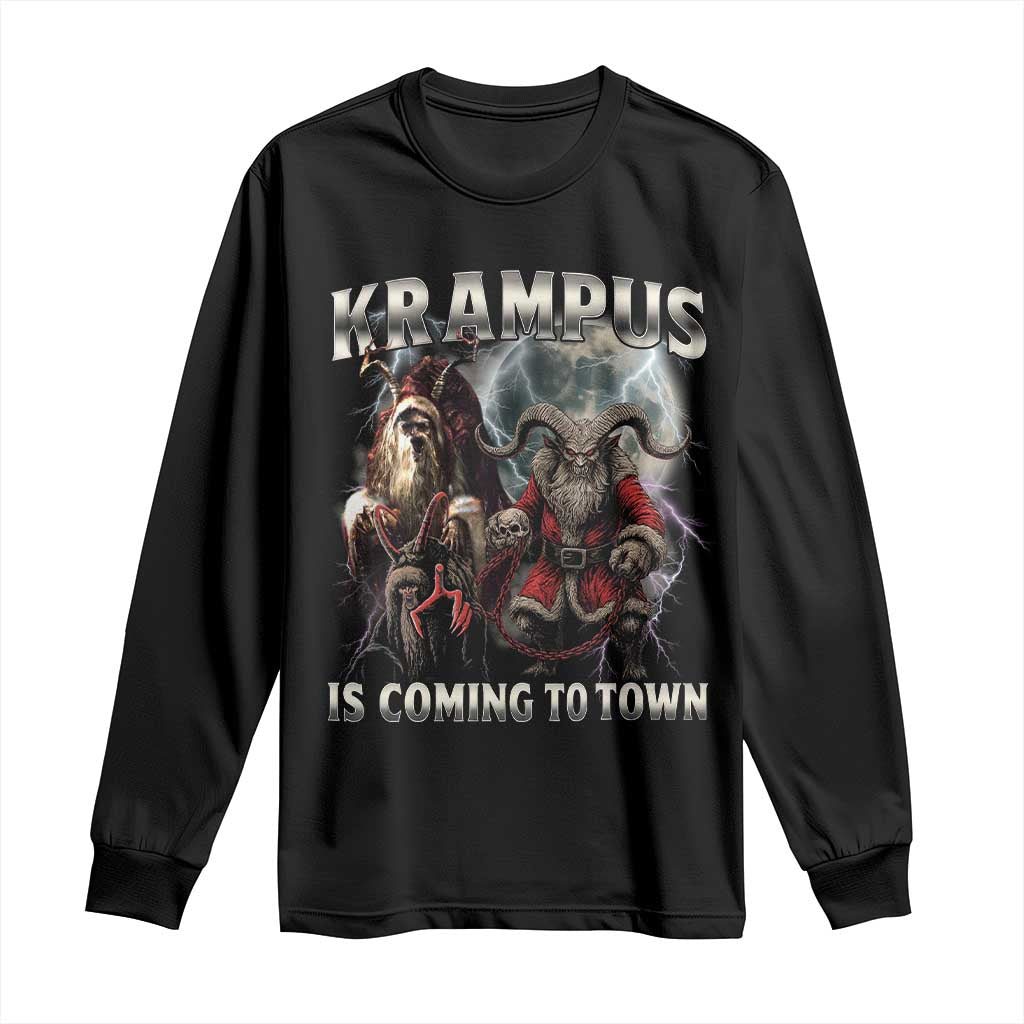 Krampus Is Coming To Town Long Sleeve Shirt Vintage Gothic Dark Xmas Gift Horror Holiday - Wonder Print Shop