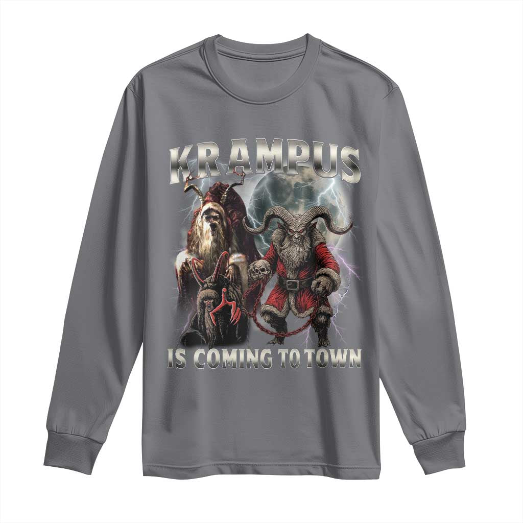 Krampus Is Coming To Town Long Sleeve Shirt Vintage Gothic Dark Xmas Gift Horror Holiday - Wonder Print Shop