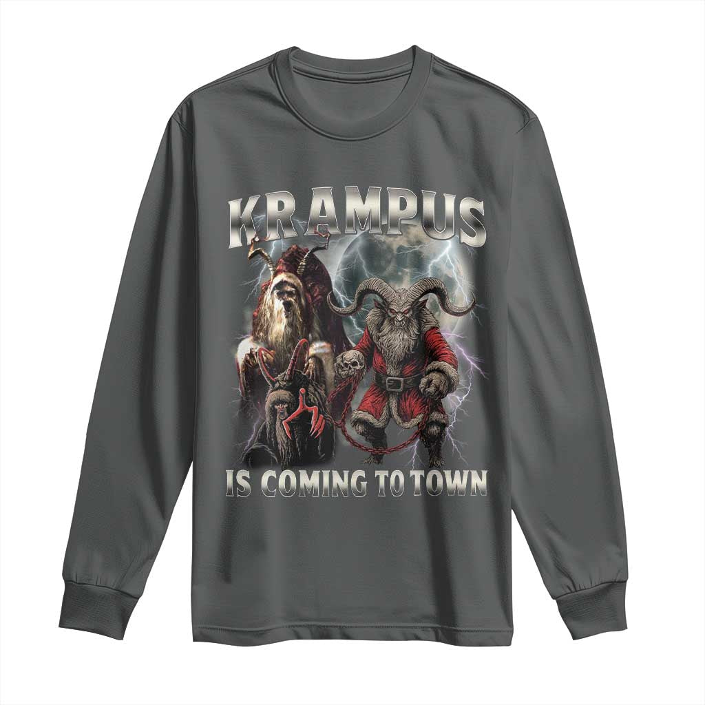 Krampus Is Coming To Town Long Sleeve Shirt Vintage Gothic Dark Xmas Gift Horror Holiday - Wonder Print Shop