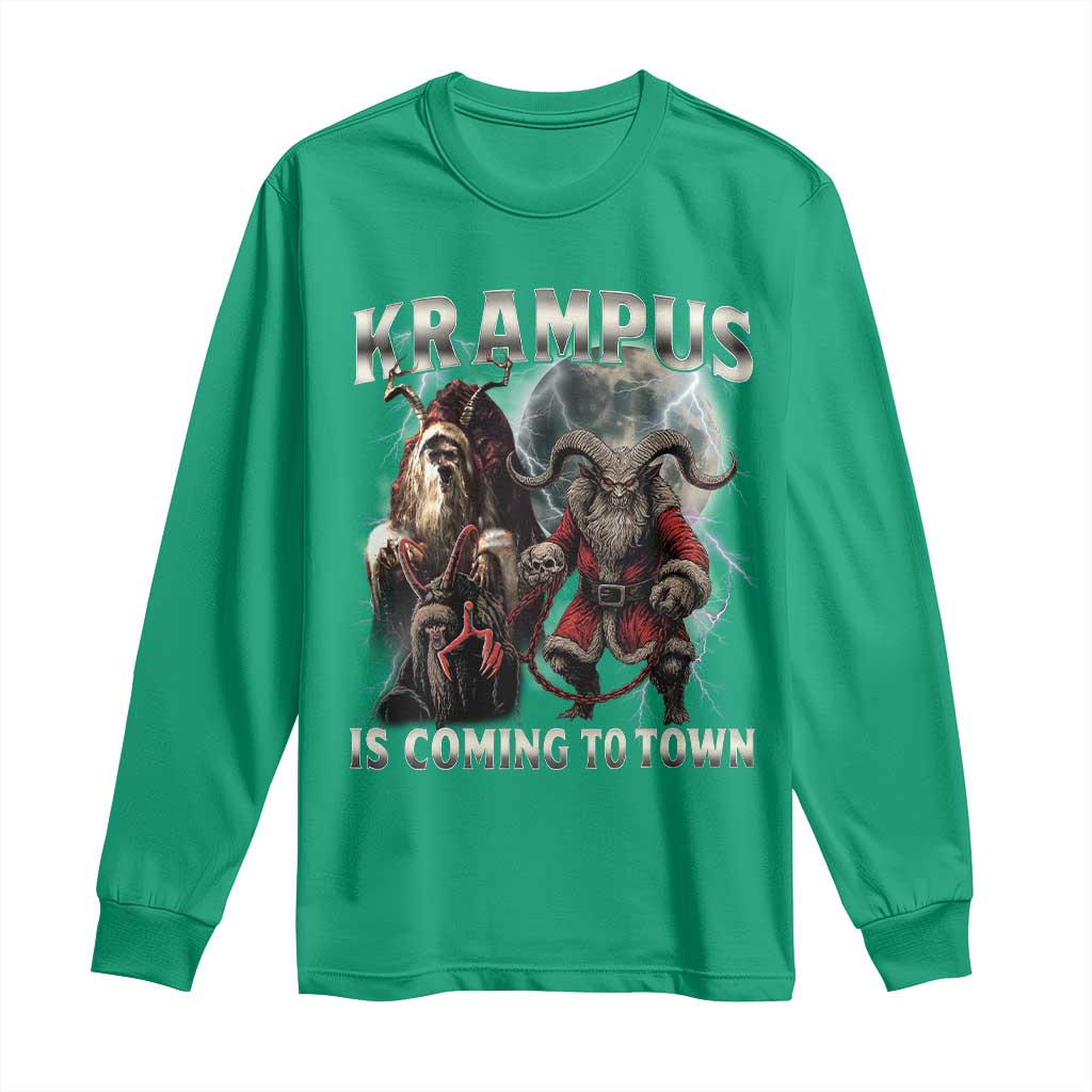 Krampus Is Coming To Town Long Sleeve Shirt Vintage Gothic Dark Xmas Gift Horror Holiday - Wonder Print Shop