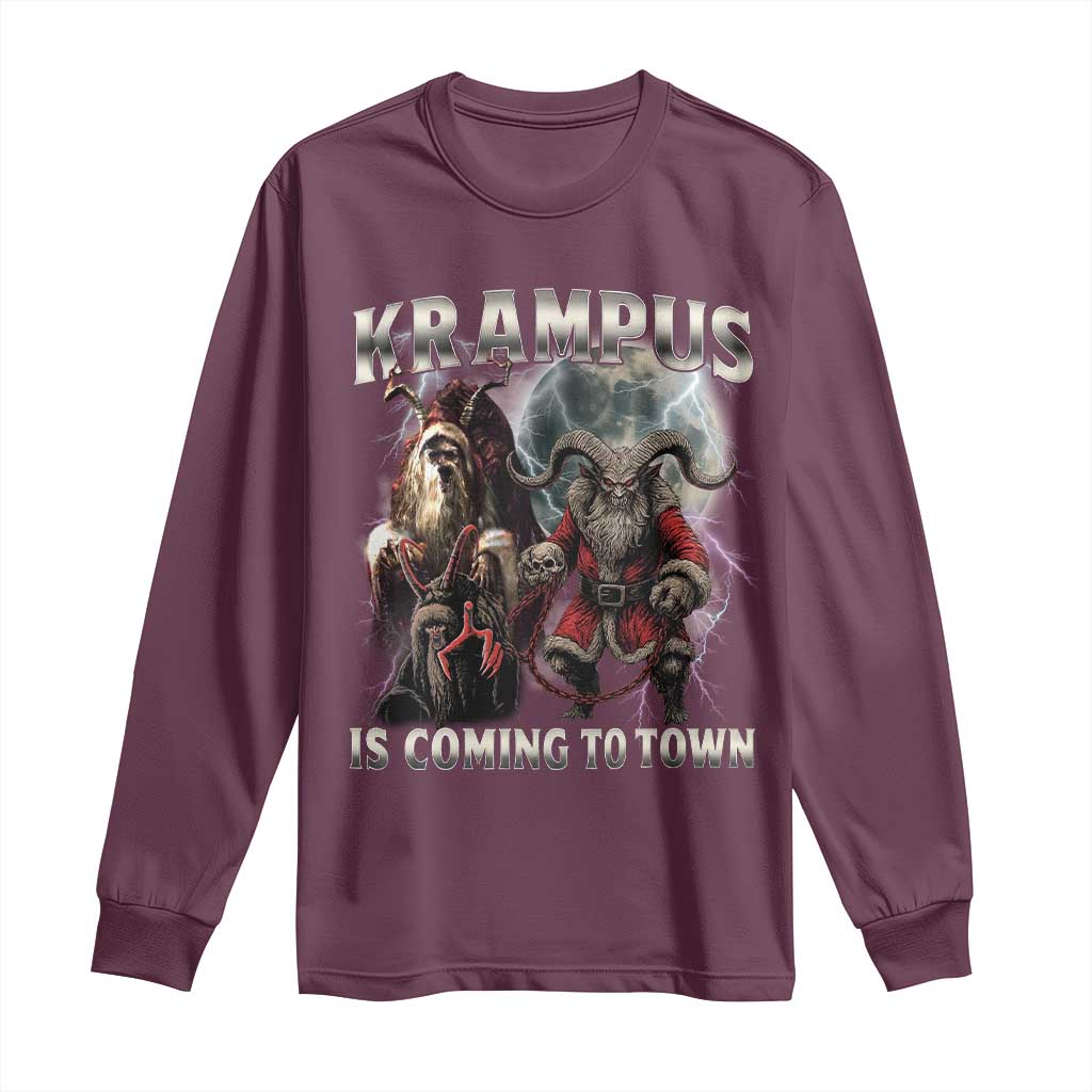 Krampus Is Coming To Town Long Sleeve Shirt Vintage Gothic Dark Xmas Gift Horror Holiday - Wonder Print Shop