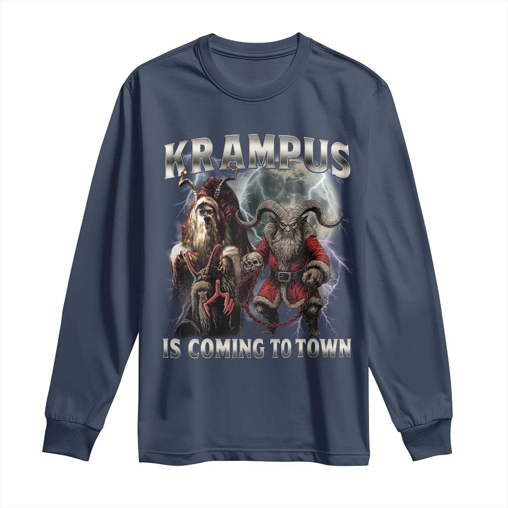 Krampus Is Coming To Town Long Sleeve Shirt Vintage Gothic Dark Xmas Gift Horror Holiday - Wonder Print Shop