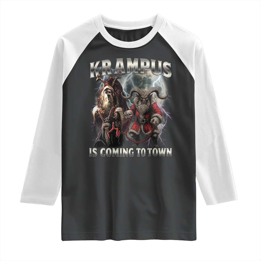 Krampus Is Coming To Town Raglan Shirt Vintage Gothic Dark Xmas Gift Horror Holiday - Wonder Print Shop