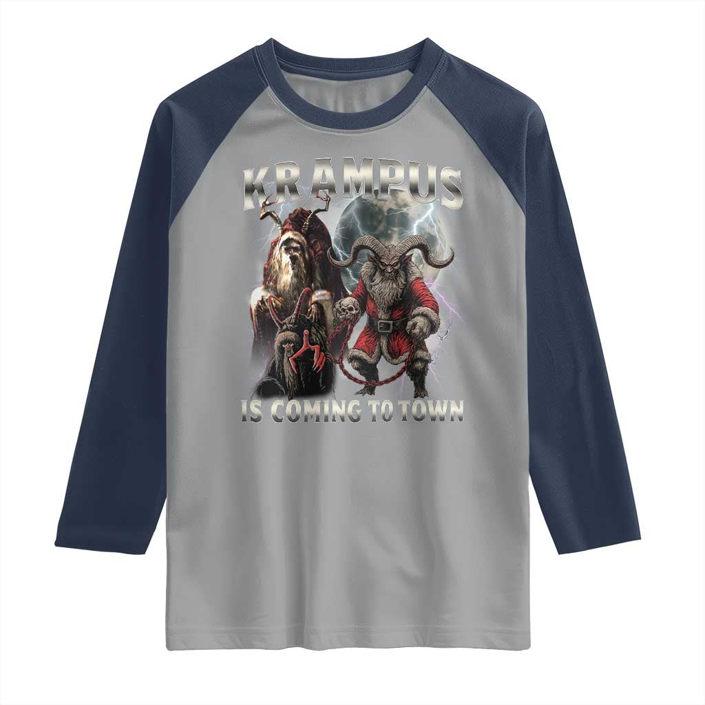 Krampus Is Coming To Town Raglan Shirt Vintage Gothic Dark Xmas Gift Horror Holiday - Wonder Print Shop