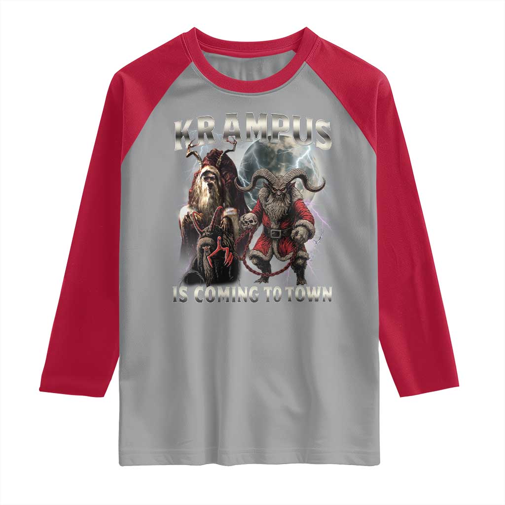 Krampus Is Coming To Town Raglan Shirt Vintage Gothic Dark Xmas Gift Horror Holiday - Wonder Print Shop