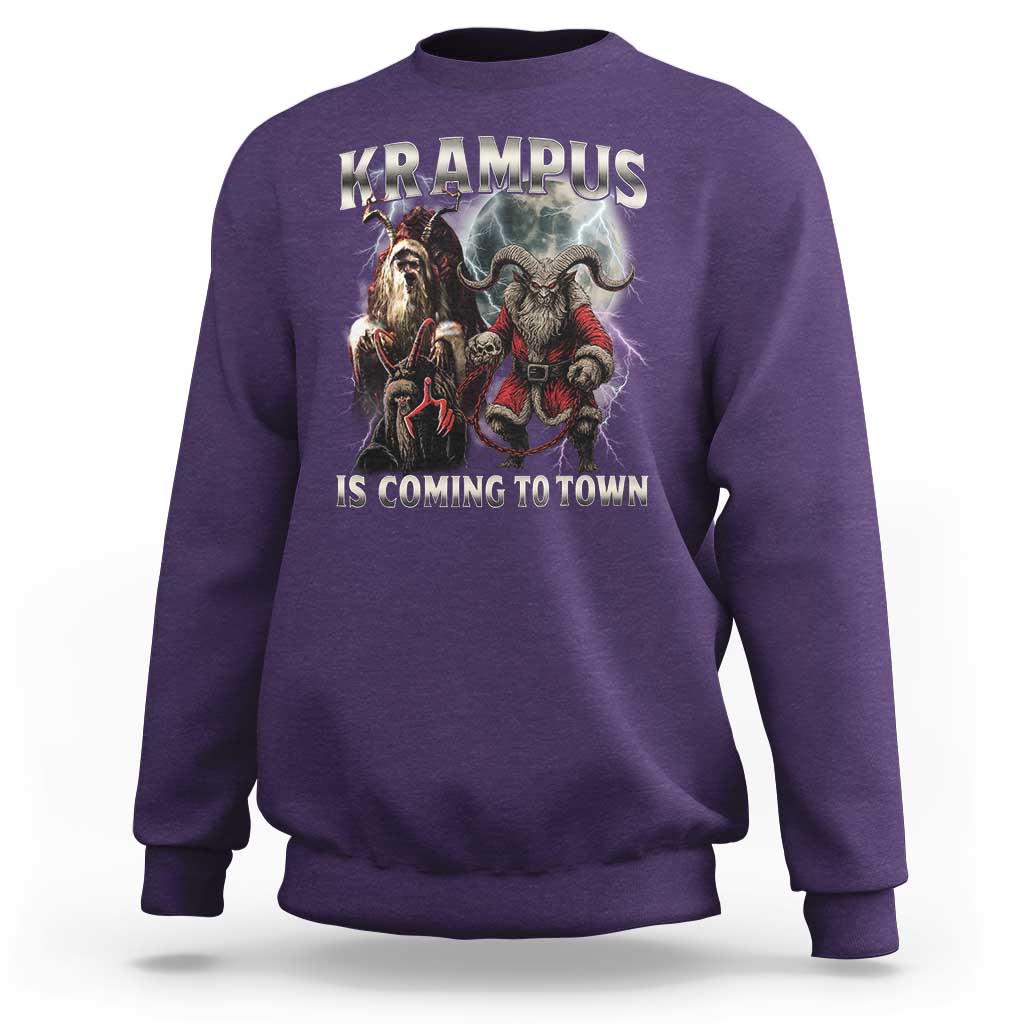 Krampus Is Coming To Town Sweatshirt Vintage Gothic Dark Xmas Gift Horror Holiday - Wonder Print Shop