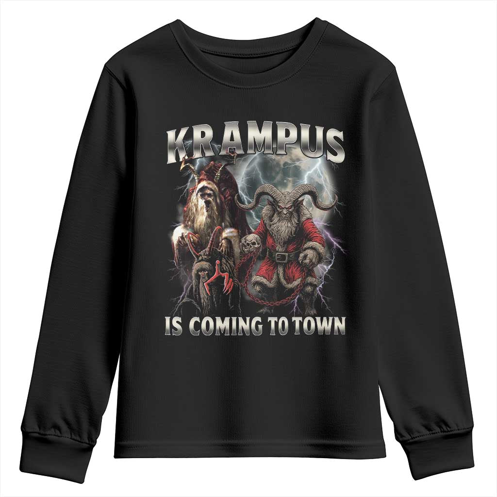 Krampus Is Coming To Town Youth Sweatshirt Vintage Gothic Dark Xmas Gift Horror Holiday - Wonder Print Shop