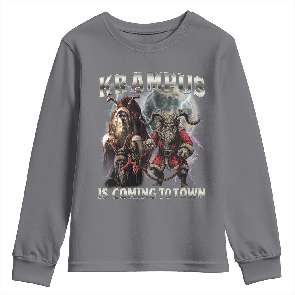 Krampus Is Coming To Town Youth Sweatshirt Vintage Gothic Dark Xmas Gift Horror Holiday - Wonder Print Shop
