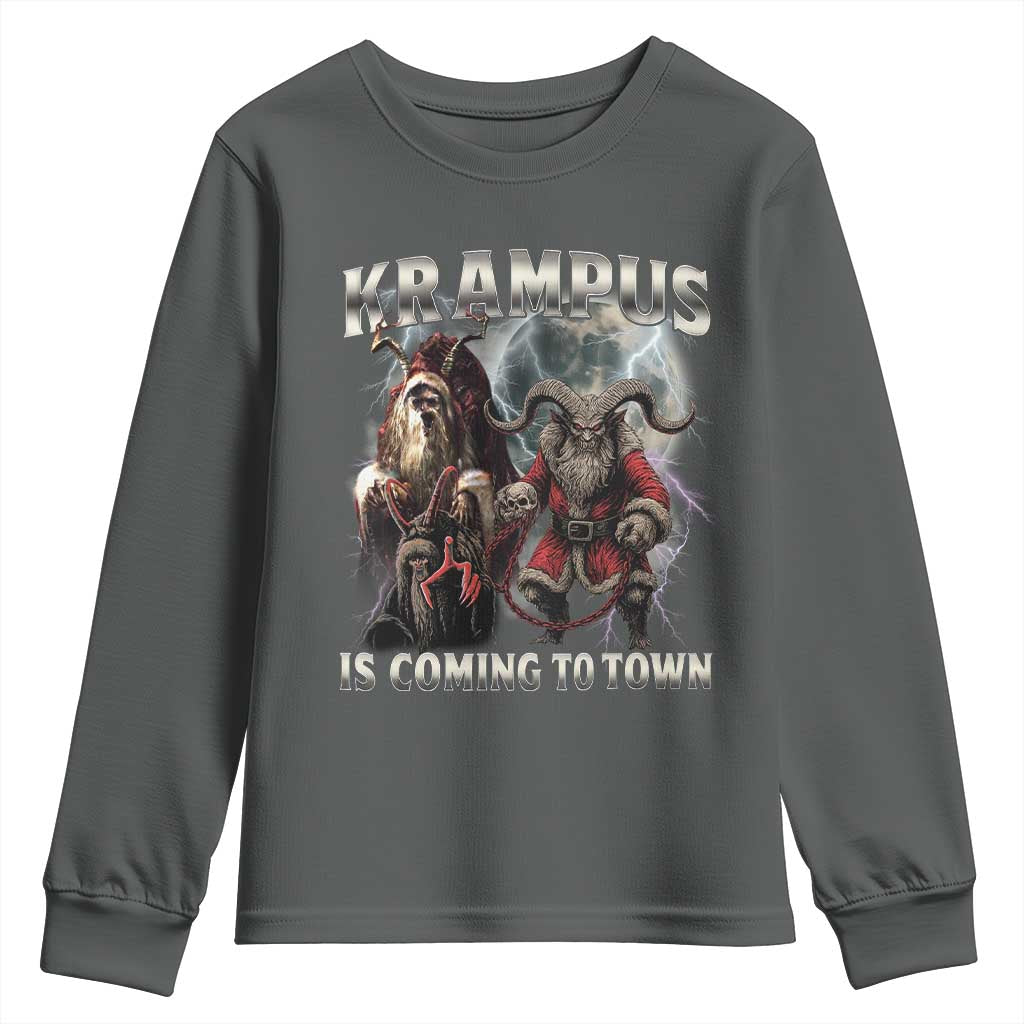 Krampus Is Coming To Town Youth Sweatshirt Vintage Gothic Dark Xmas Gift Horror Holiday - Wonder Print Shop