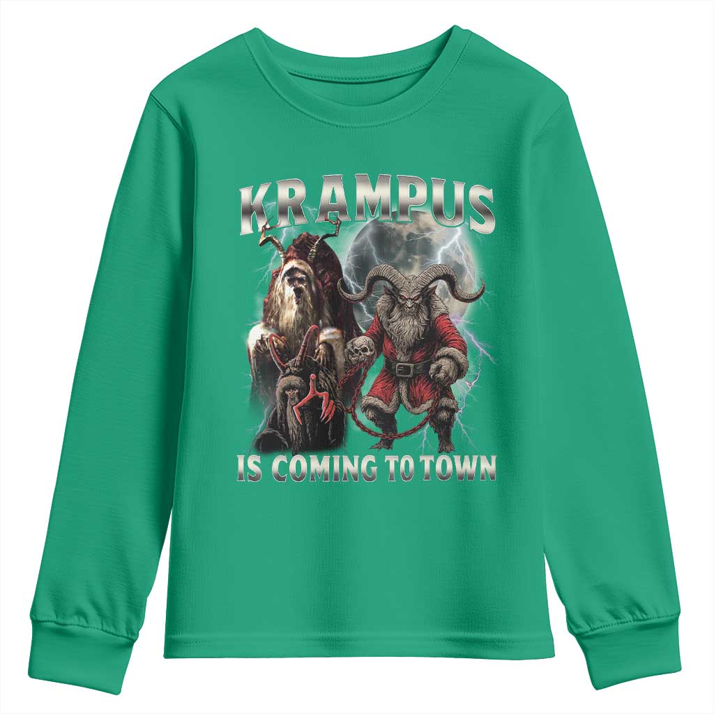 Krampus Is Coming To Town Youth Sweatshirt Vintage Gothic Dark Xmas Gift Horror Holiday - Wonder Print Shop