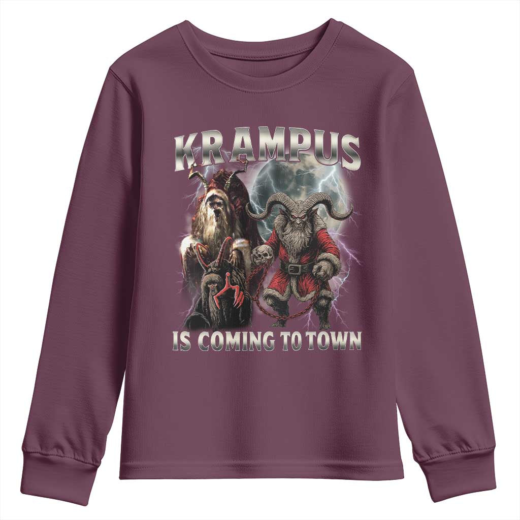 Krampus Is Coming To Town Youth Sweatshirt Vintage Gothic Dark Xmas Gift Horror Holiday - Wonder Print Shop