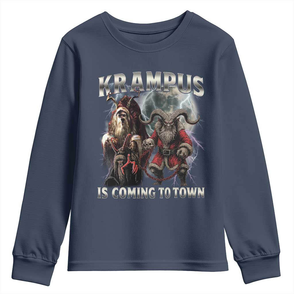 Krampus Is Coming To Town Youth Sweatshirt Vintage Gothic Dark Xmas Gift Horror Holiday - Wonder Print Shop