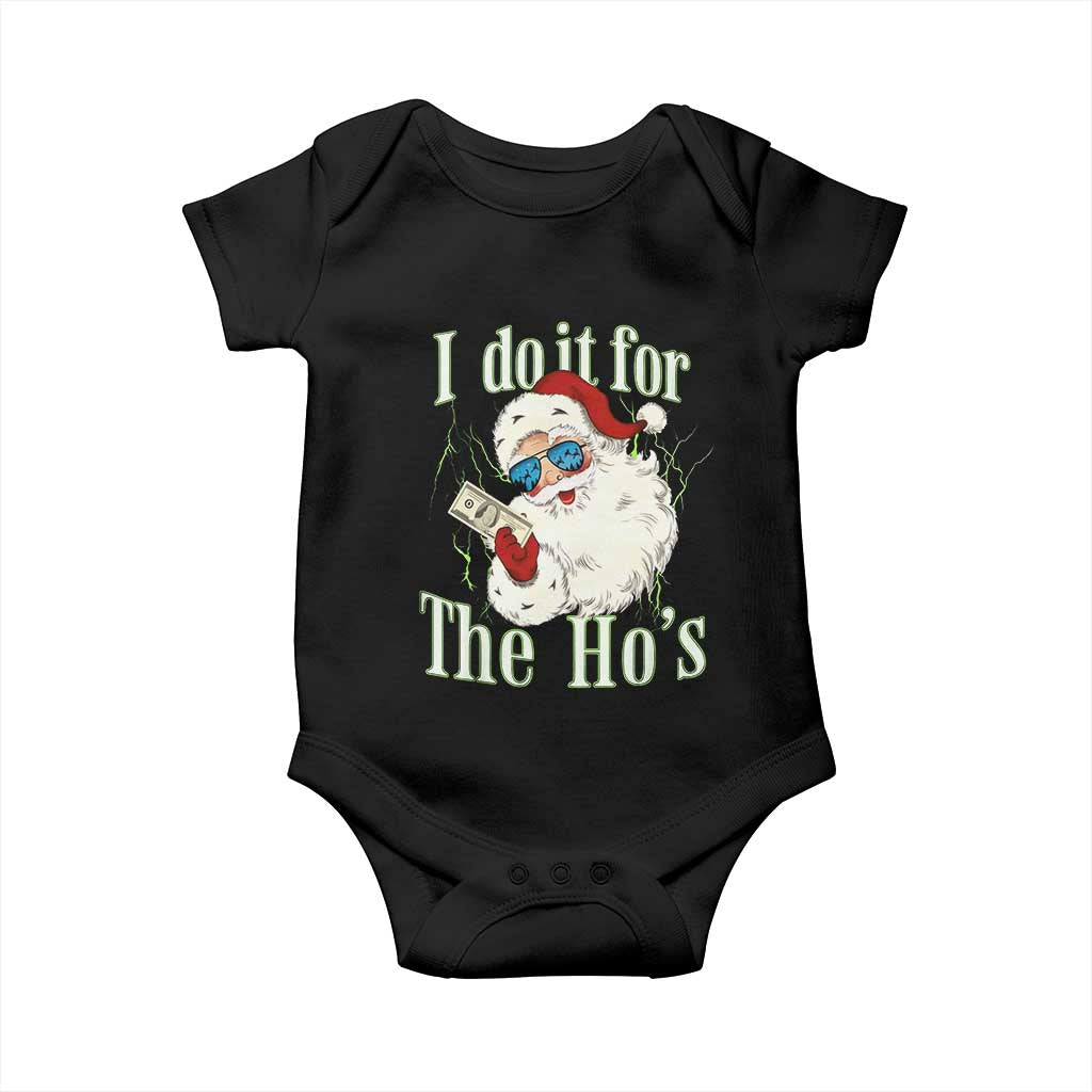 I Do It For The Hos Baby Onesie Rude Offensive Christmas Santa Face Retro Bootleg - Wonder Print Shop