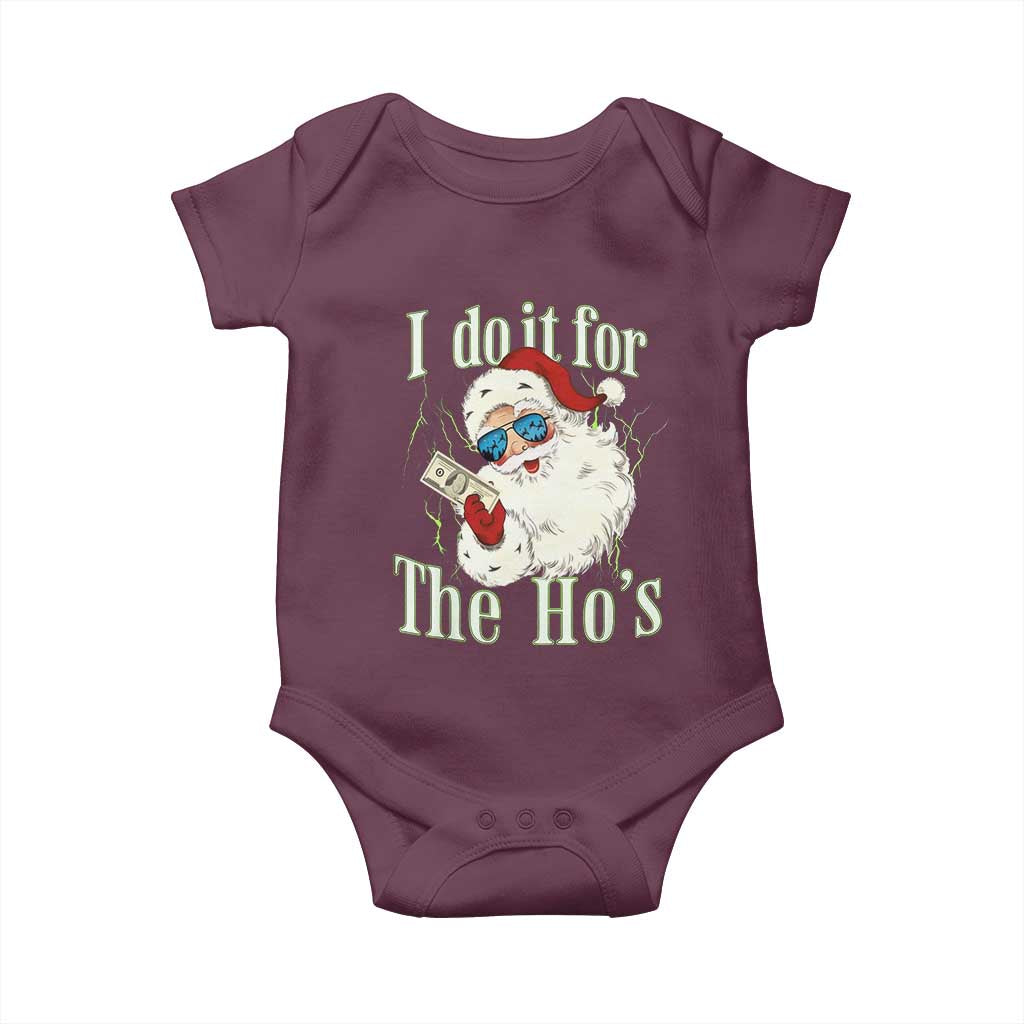 I Do It For The Hos Baby Onesie Rude Offensive Christmas Santa Face Retro Bootleg - Wonder Print Shop