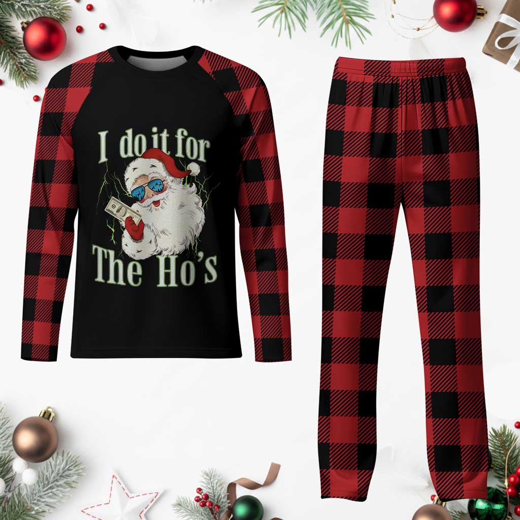 I Do It For The Hos Plaid Pajama Set Rude Offensive Christmas Santa Face Retro Bootleg - Wonder Print Shop