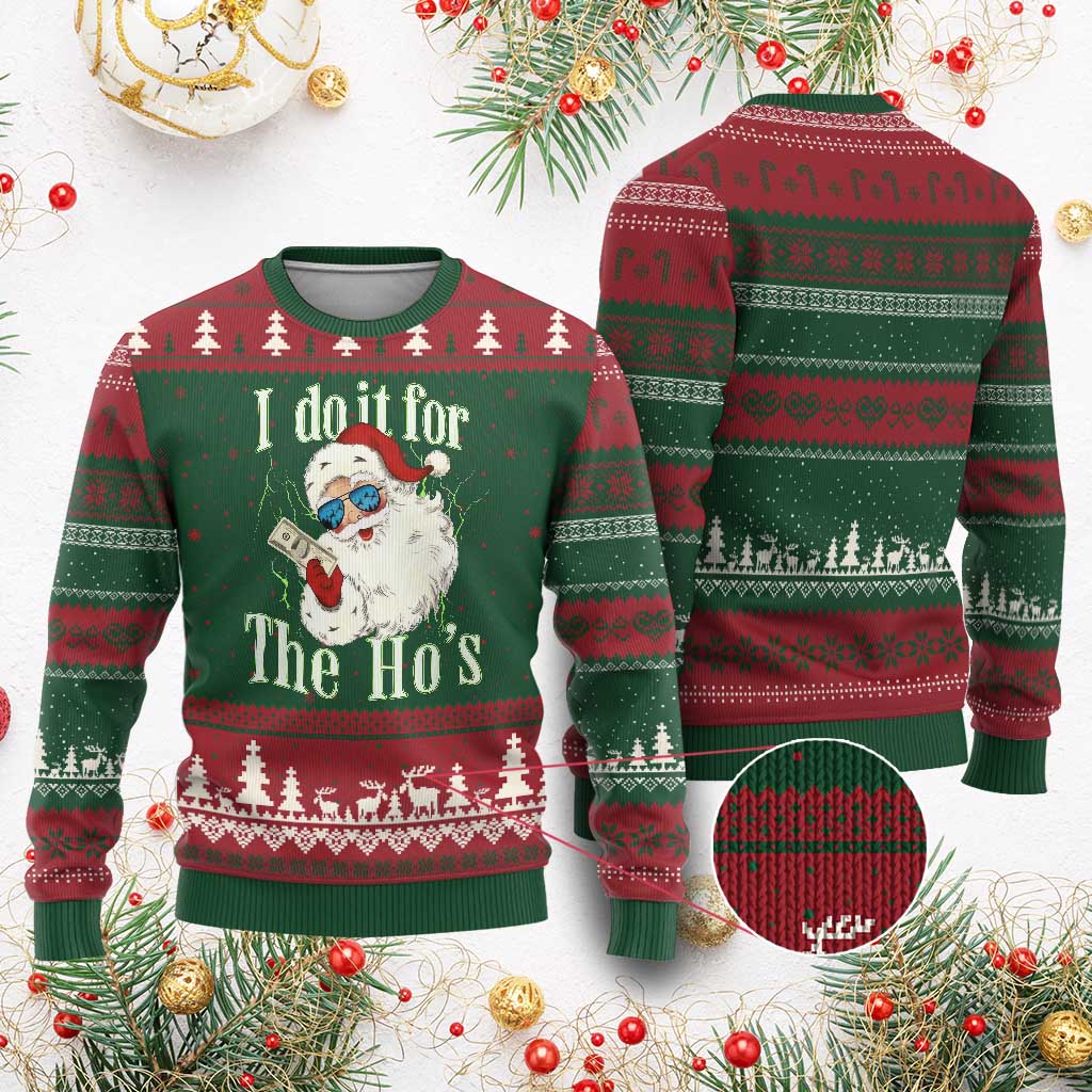 I Do It For The Hos Ugly Christmas Sweater Rude Offensive Christmas Santa Face Retro Bootleg - Wonder Print Shop