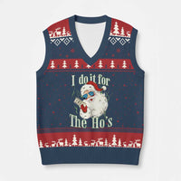 I Do It For The Hos V-Neck Knit Sweater Vest Rude Offensive Christmas Santa Face Retro Bootleg - Wonder Print Shop