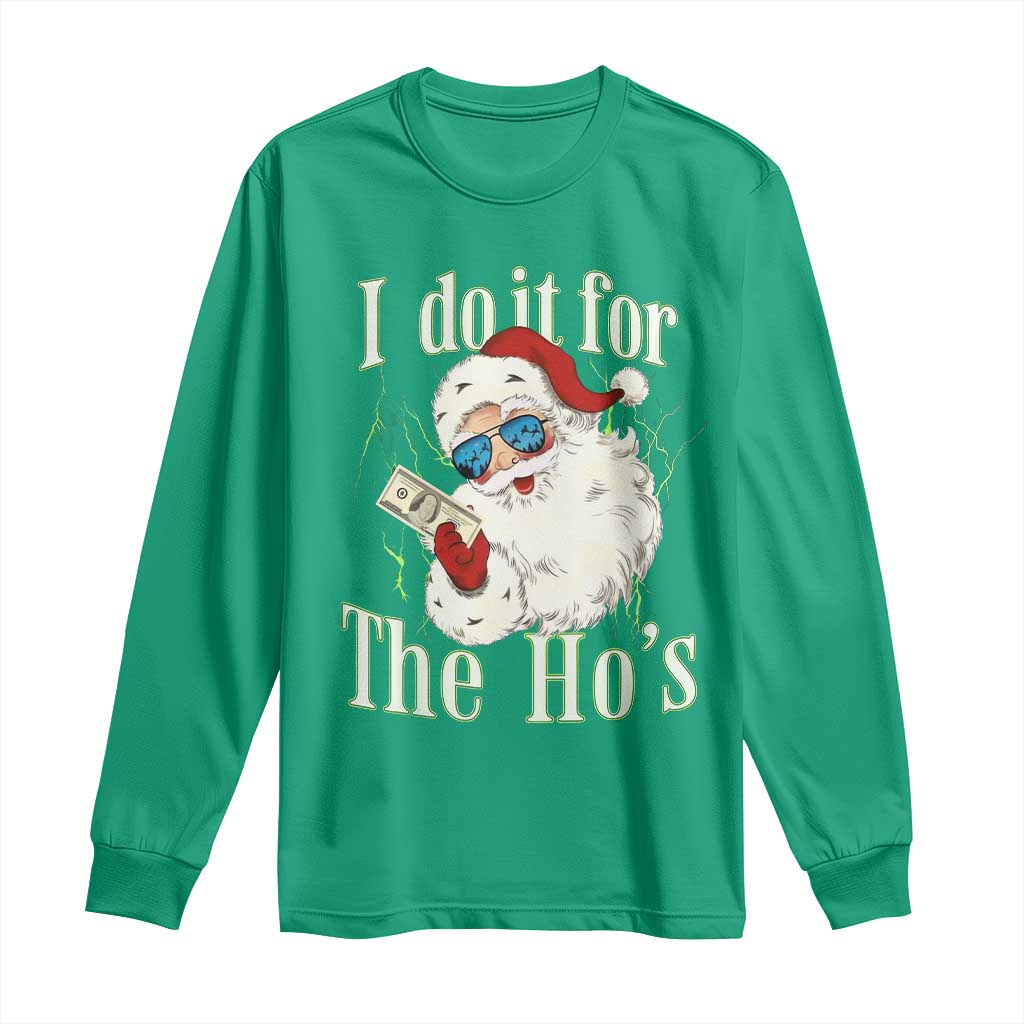 I Do It For The Hos Long Sleeve Shirt Rude Offensive Christmas Santa Face Retro Bootleg - Wonder Print Shop