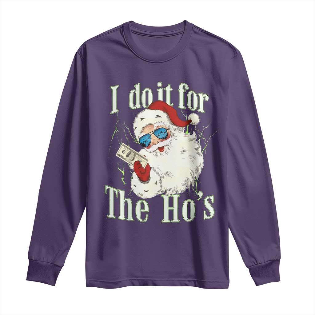 I Do It For The Hos Long Sleeve Shirt Rude Offensive Christmas Santa Face Retro Bootleg - Wonder Print Shop