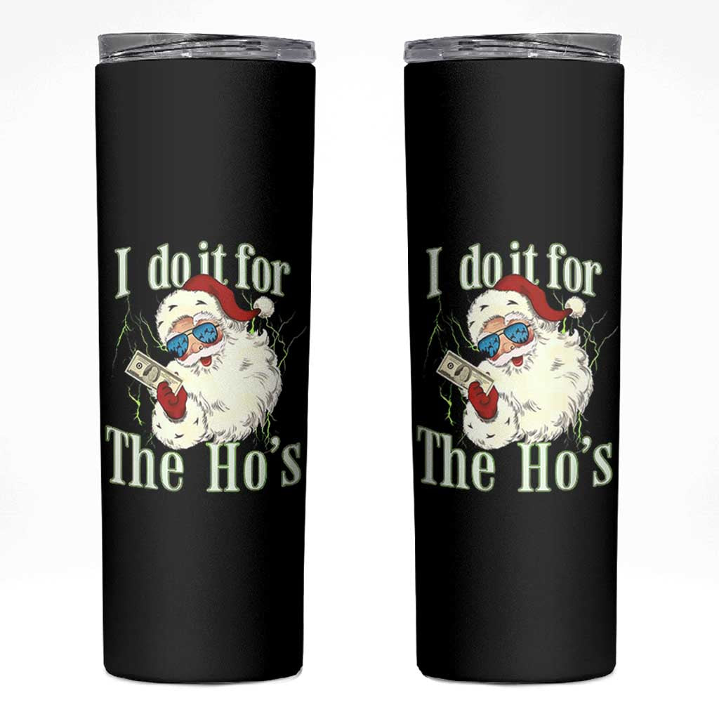 I Do It For The Hos Skinny Tumbler Rude Offensive Christmas Santa Face Retro Bootleg - Wonder Print Shop