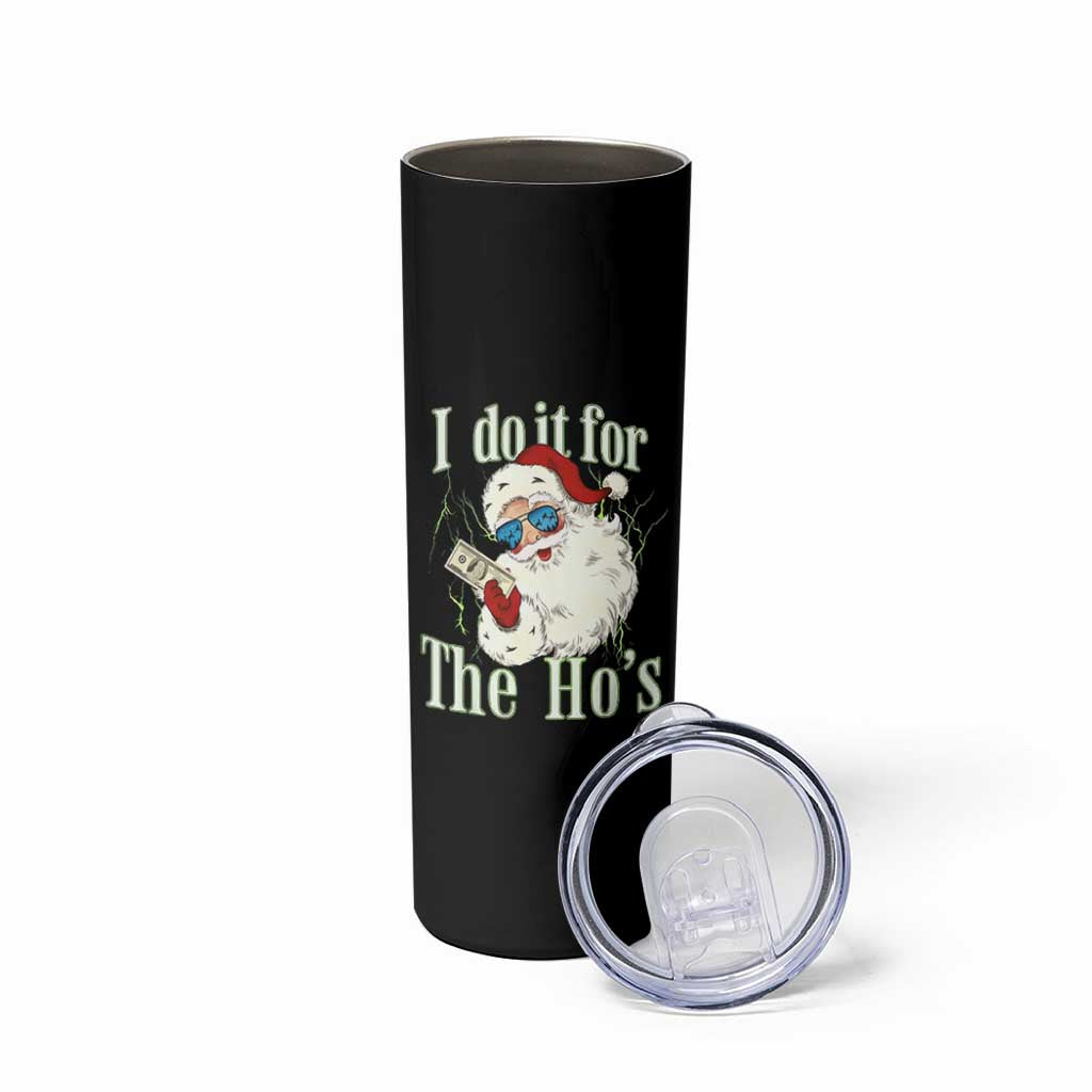 I Do It For The Hos Skinny Tumbler Rude Offensive Christmas Santa Face Retro Bootleg - Wonder Print Shop