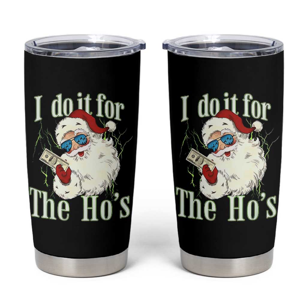I Do It For The Hos Tumbler Cup Rude Offensive Christmas Santa Face Retro Bootleg - Wonder Print Shop