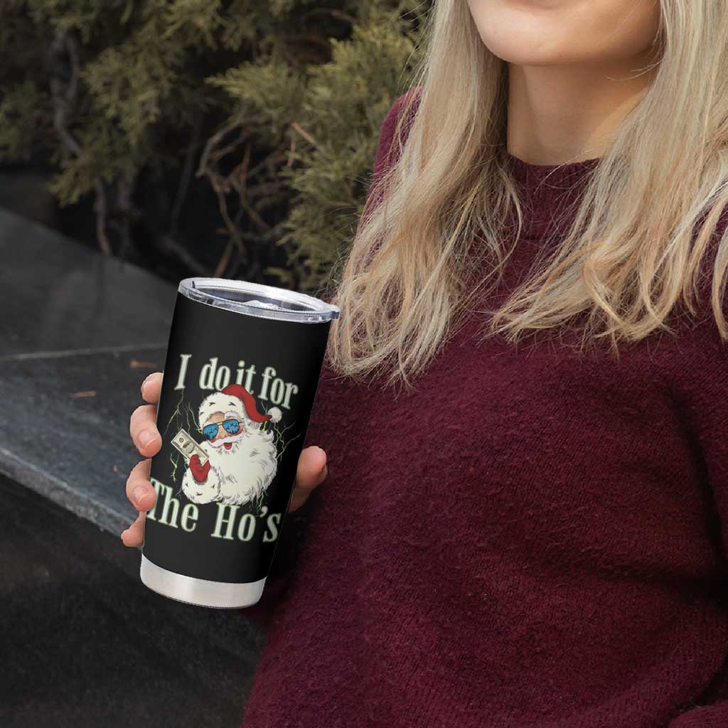 I Do It For The Hos Tumbler Cup Rude Offensive Christmas Santa Face Retro Bootleg - Wonder Print Shop