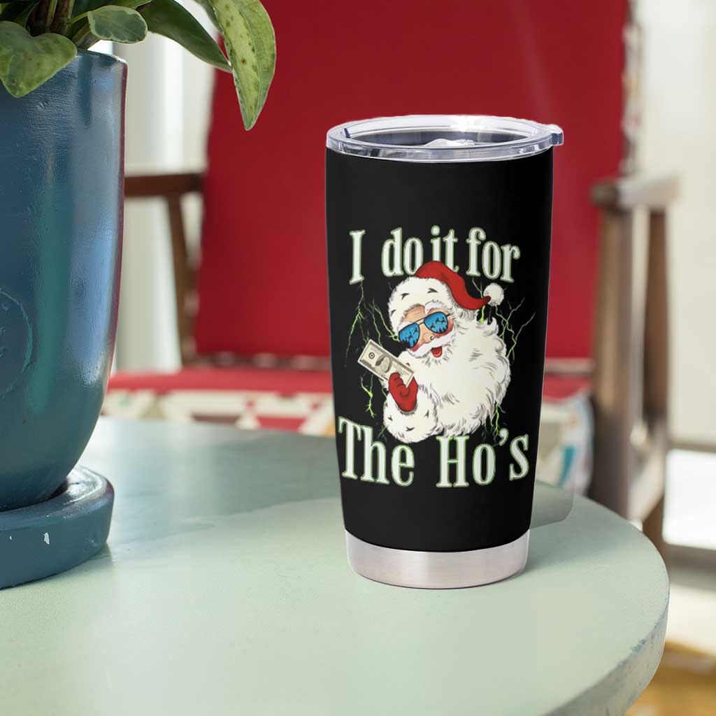 I Do It For The Hos Tumbler Cup Rude Offensive Christmas Santa Face Retro Bootleg - Wonder Print Shop
