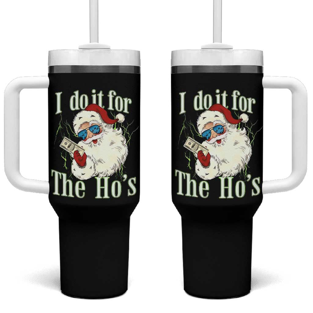 I Do It For The Hos Tumbler With Handle Rude Offensive Christmas Santa Face Retro Bootleg - Wonder Print Shop