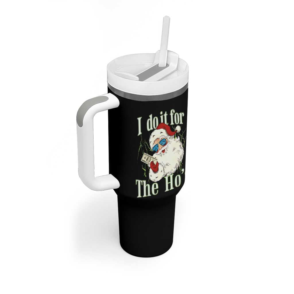 I Do It For The Hos Tumbler With Handle Rude Offensive Christmas Santa Face Retro Bootleg - Wonder Print Shop