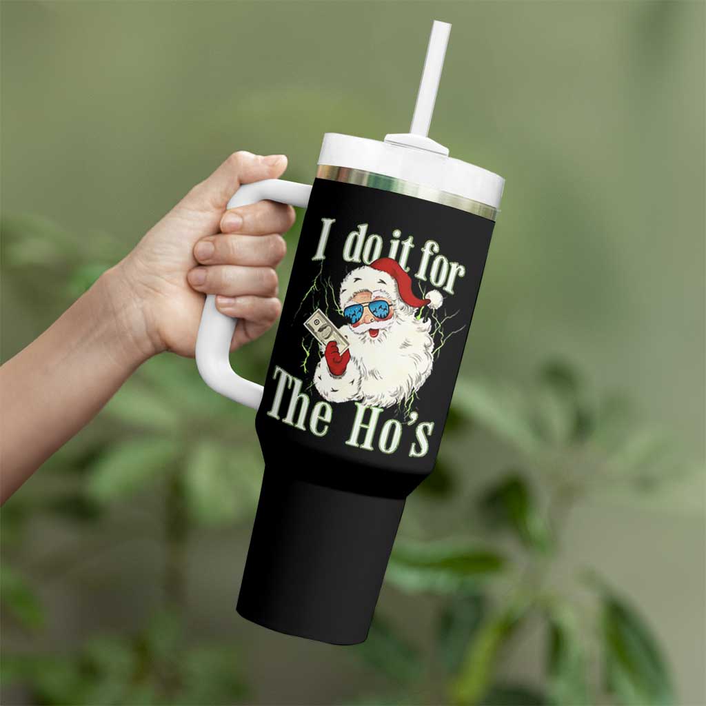 I Do It For The Hos Tumbler With Handle Rude Offensive Christmas Santa Face Retro Bootleg - Wonder Print Shop