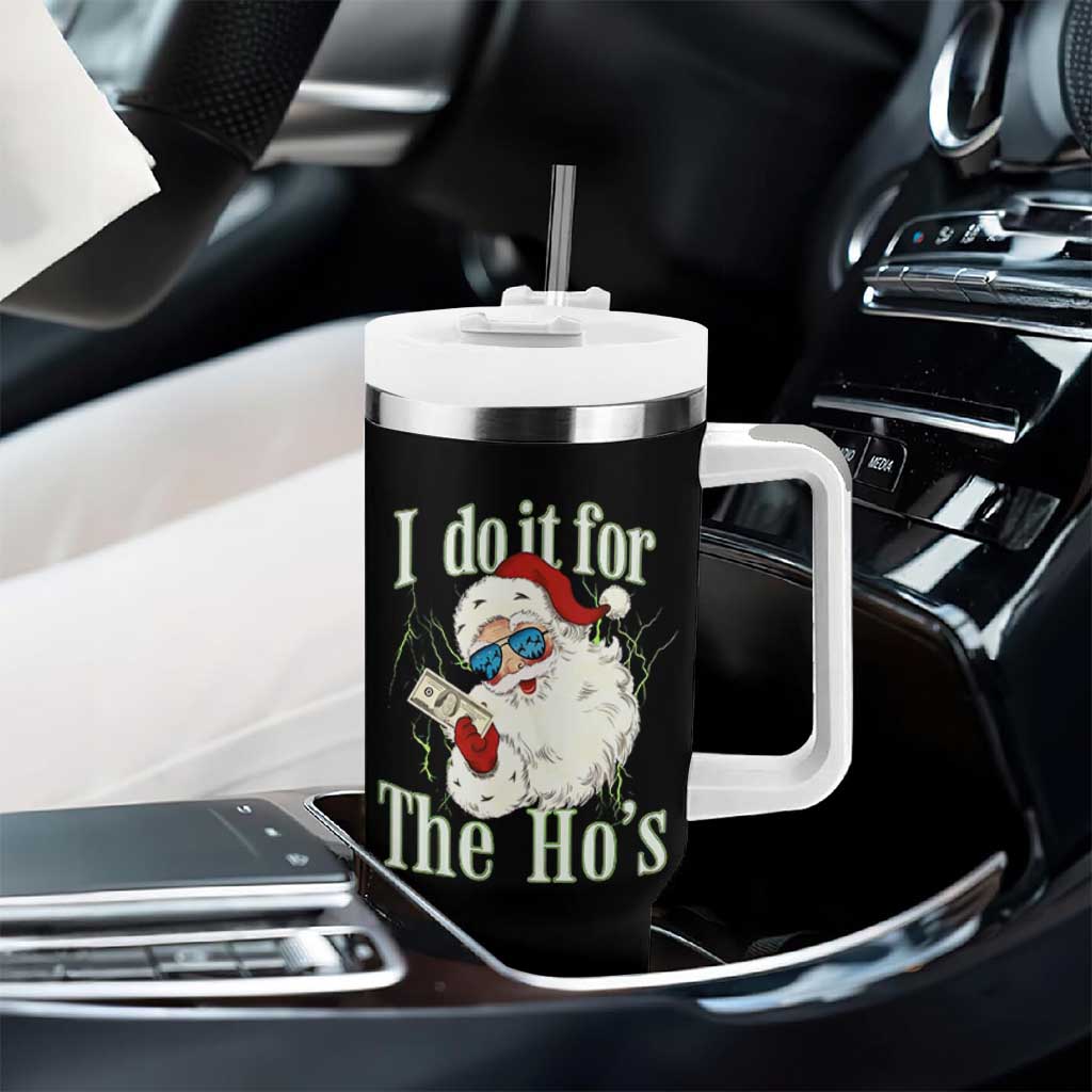 I Do It For The Hos Tumbler With Handle Rude Offensive Christmas Santa Face Retro Bootleg - Wonder Print Shop