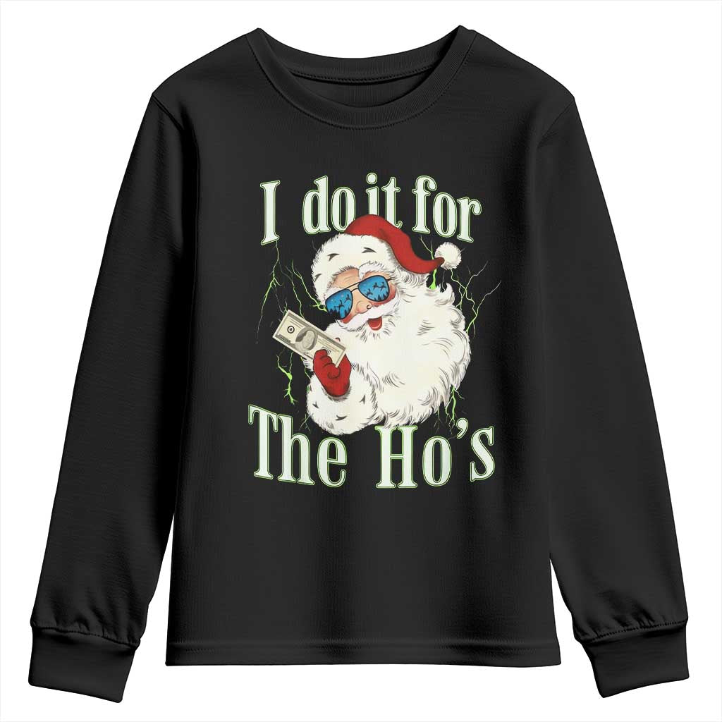 I Do It For The Hos Youth Sweatshirt Rude Offensive Christmas Santa Face Retro Bootleg - Wonder Print Shop