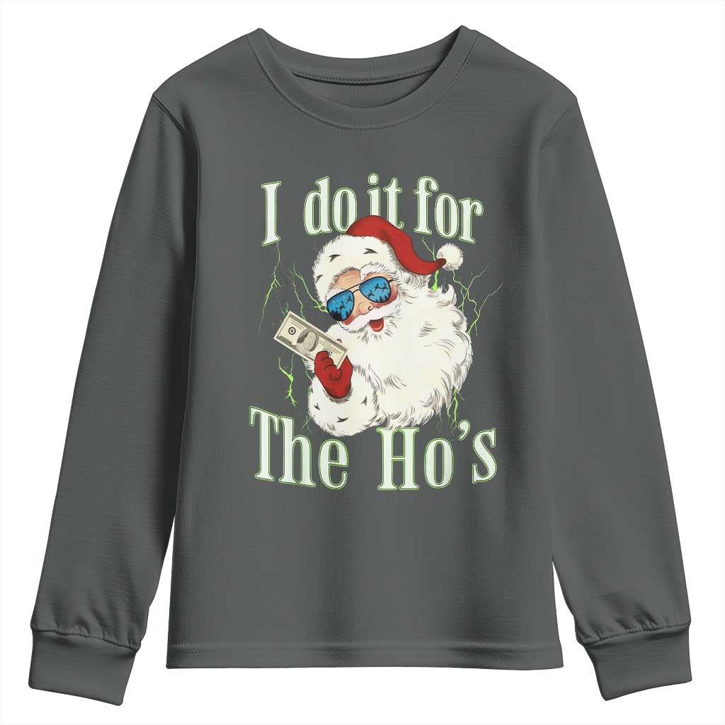 I Do It For The Hos Youth Sweatshirt Rude Offensive Christmas Santa Face Retro Bootleg - Wonder Print Shop
