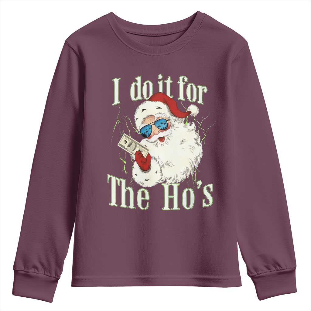I Do It For The Hos Youth Sweatshirt Rude Offensive Christmas Santa Face Retro Bootleg - Wonder Print Shop