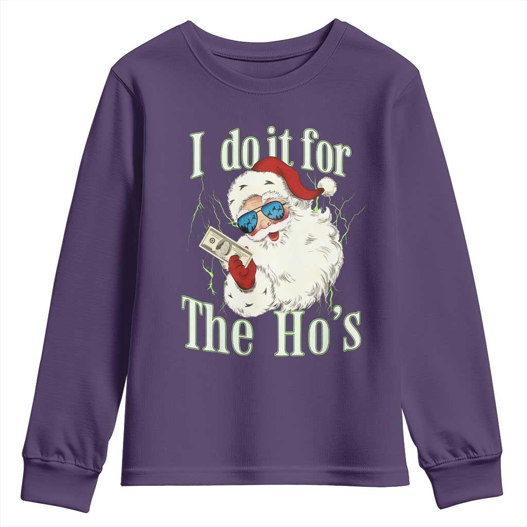 I Do It For The Hos Youth Sweatshirt Rude Offensive Christmas Santa Face Retro Bootleg - Wonder Print Shop