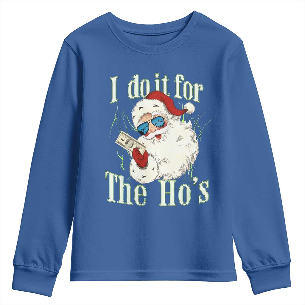 I Do It For The Hos Youth Sweatshirt Rude Offensive Christmas Santa Face Retro Bootleg - Wonder Print Shop