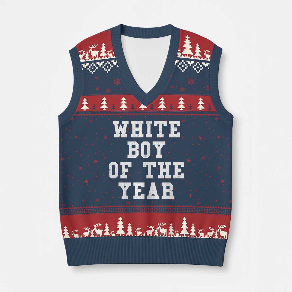 White Boy Of The Year V-Neck Knit Sweater Vest Funny Gift For Him - Wonder Print Shop