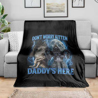 Funny Alpha Wolf Throw Blanket Don't Worry Kitten Daddy's Here 90s Vintage Bootleg - Wonder Print Shop