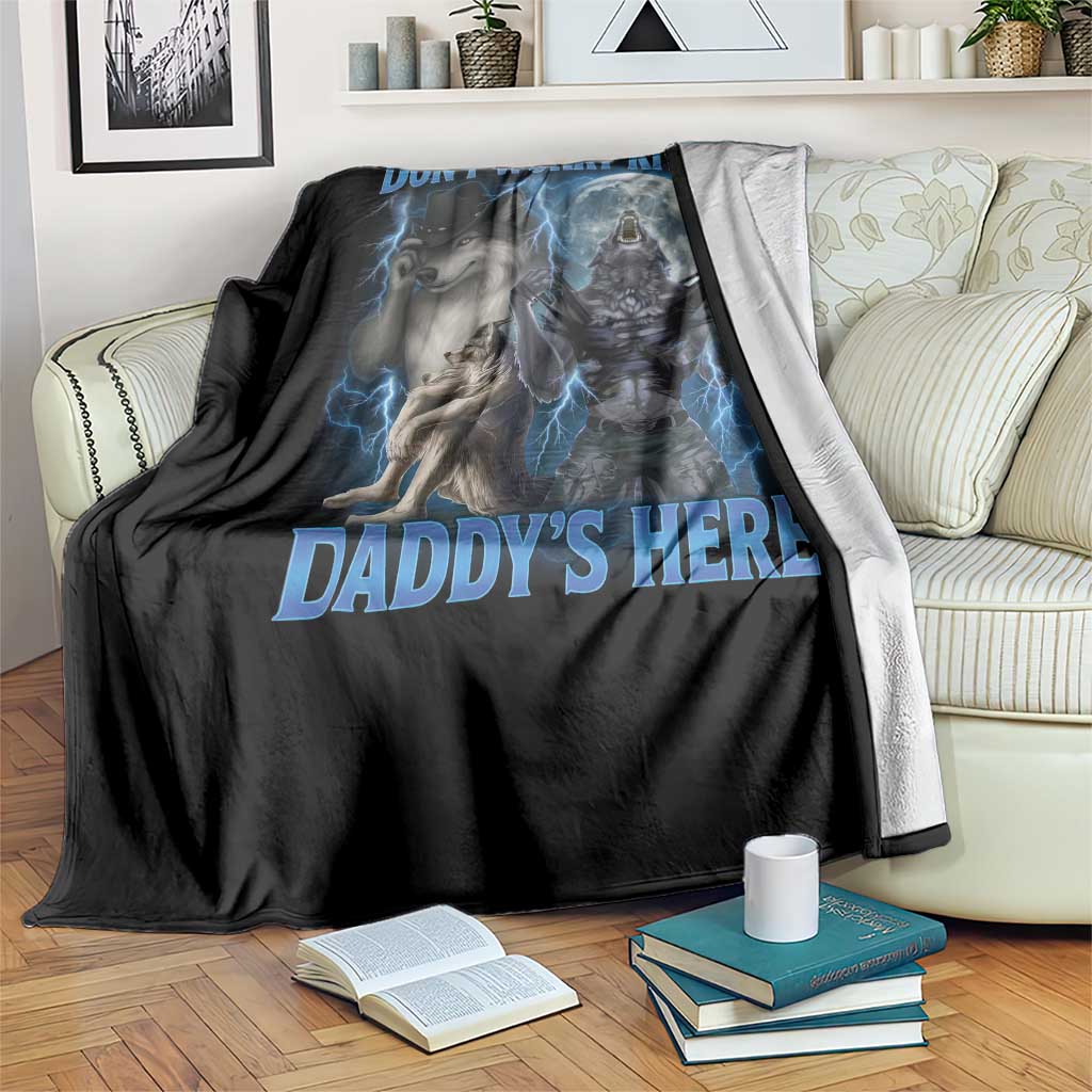 Funny Alpha Wolf Throw Blanket Don't Worry Kitten Daddy's Here 90s Vintage Bootleg - Wonder Print Shop