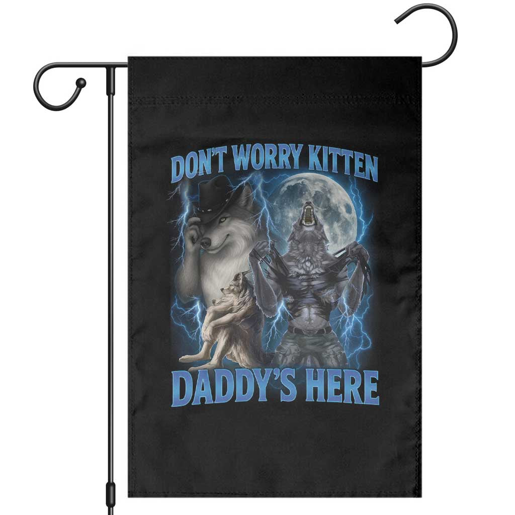 Funny Alpha Wolf Garden Flag Don't Worry Kitten Daddy's Here 90s Vintage Bootleg - Wonder Print Shop