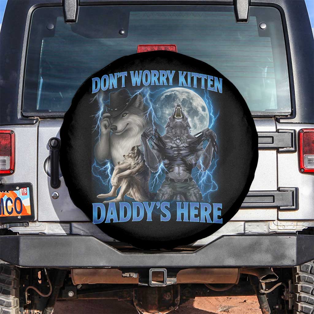 Funny Alpha Wolf Spare Tire Cover Don't Worry Kitten Daddy's Here 90s Vintage Bootleg - Wonder Print Shop