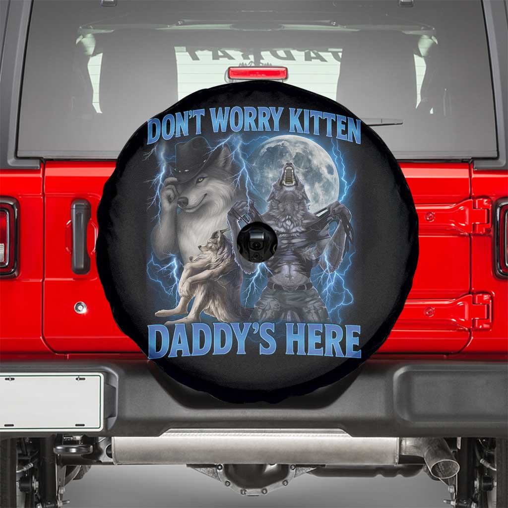 Funny Alpha Wolf Spare Tire Cover Don't Worry Kitten Daddy's Here 90s Vintage Bootleg - Wonder Print Shop