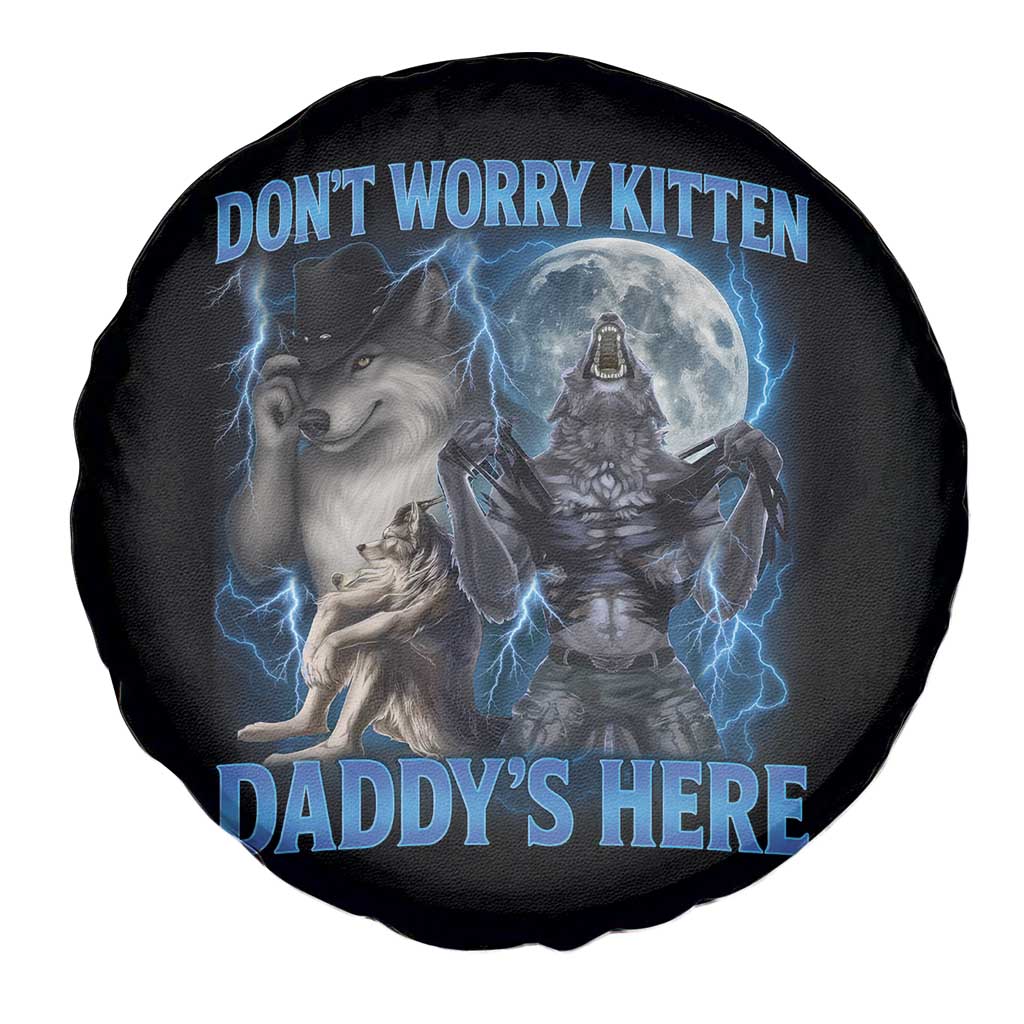 Funny Alpha Wolf Spare Tire Cover Don't Worry Kitten Daddy's Here 90s Vintage Bootleg - Wonder Print Shop