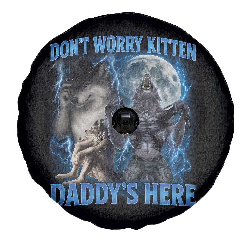 Funny Alpha Wolf Spare Tire Cover Don't Worry Kitten Daddy's Here 90s Vintage Bootleg - Wonder Print Shop
