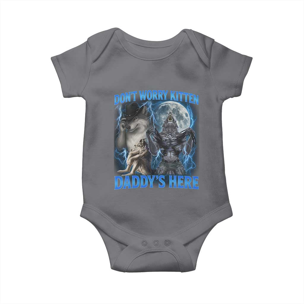 Funny Alpha Wolf Baby Onesie Don't Worry Kitten Daddy's Here 90s Vintage Bootleg - Wonder Print Shop