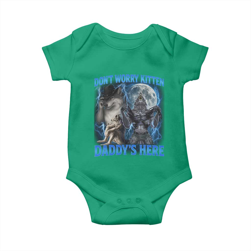 Funny Alpha Wolf Baby Onesie Don't Worry Kitten Daddy's Here 90s Vintage Bootleg - Wonder Print Shop